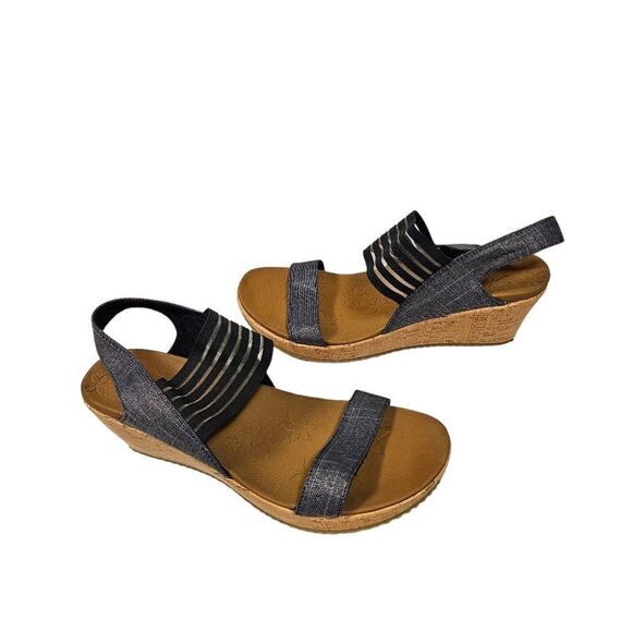 SKECHERS Silvery Denim Wedge Sandals sz 10 - Picture 8 of 8